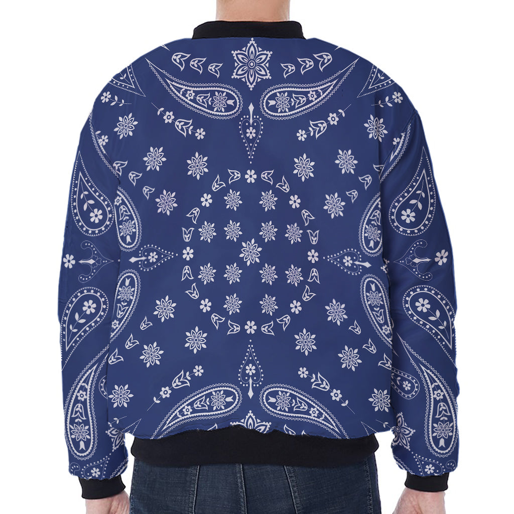 Blue Paisley Bandana Print Zip Sleeve Bomber Jacket