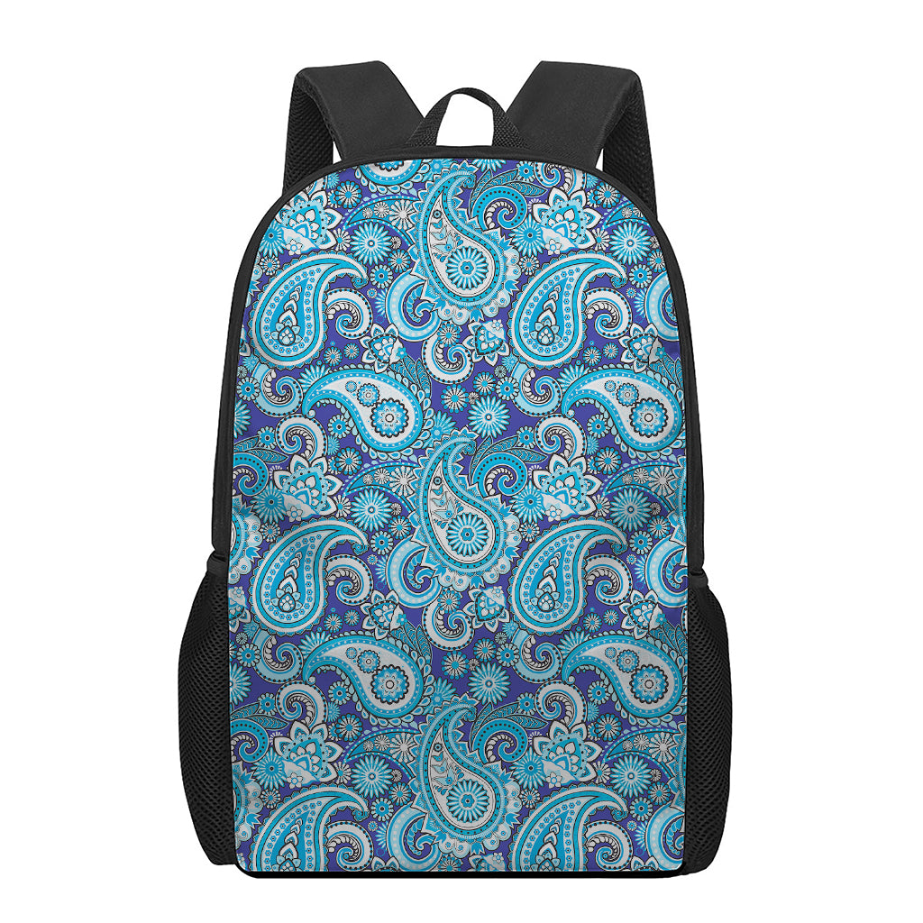Blue Paisley Pattern Print 17 Inch Backpack