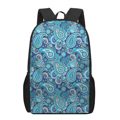 Blue Paisley Pattern Print 17 Inch Backpack