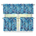 Blue Paisley Pattern Print 3 Piece Kitchen Curtains