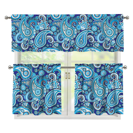 Blue Paisley Pattern Print 3 Piece Kitchen Curtains