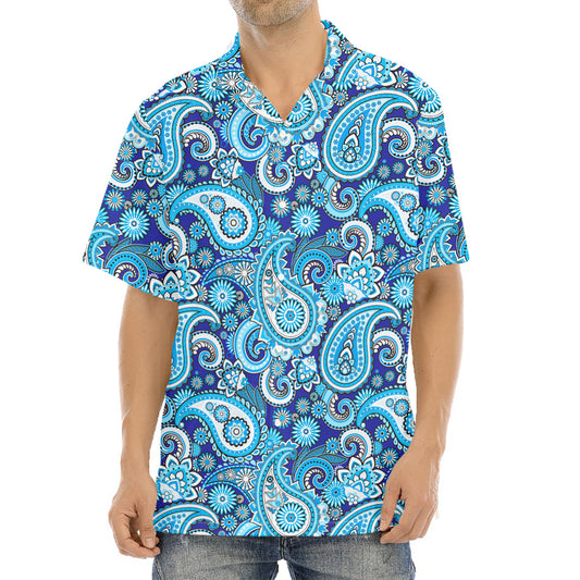 Blue Paisley Pattern Print Aloha Shirt