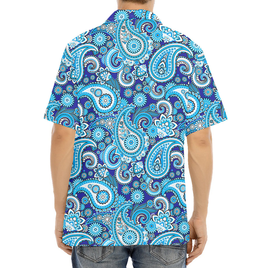 Blue Paisley Pattern Print Aloha Shirt