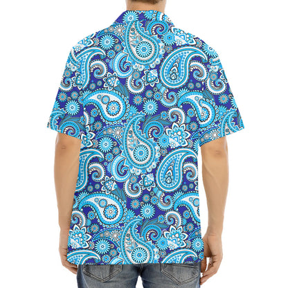 Blue Paisley Pattern Print Aloha Shirt