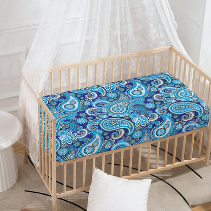 Blue Paisley Pattern Print Baby Crib Sheet