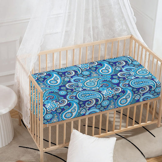 Blue Paisley Pattern Print Baby Crib Sheet