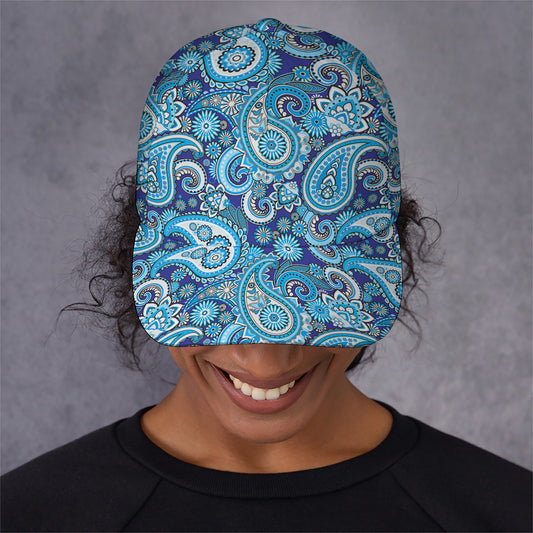 Blue Paisley Pattern Print Baseball Cap