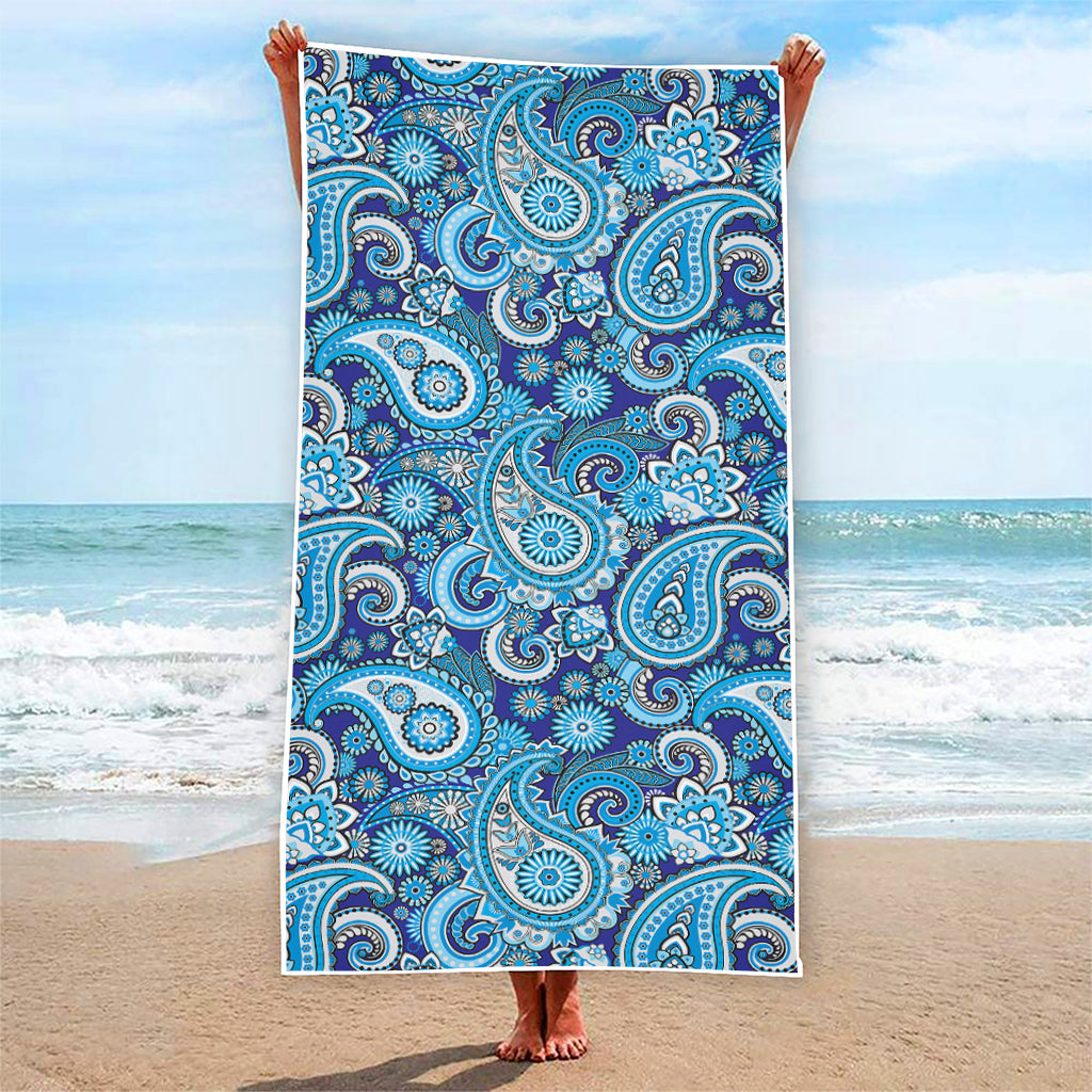 Blue Paisley Pattern Print Beach Towel