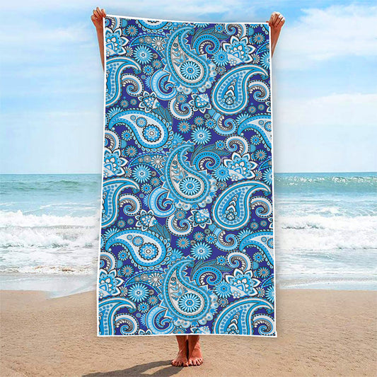 Blue Paisley Pattern Print Beach Towel