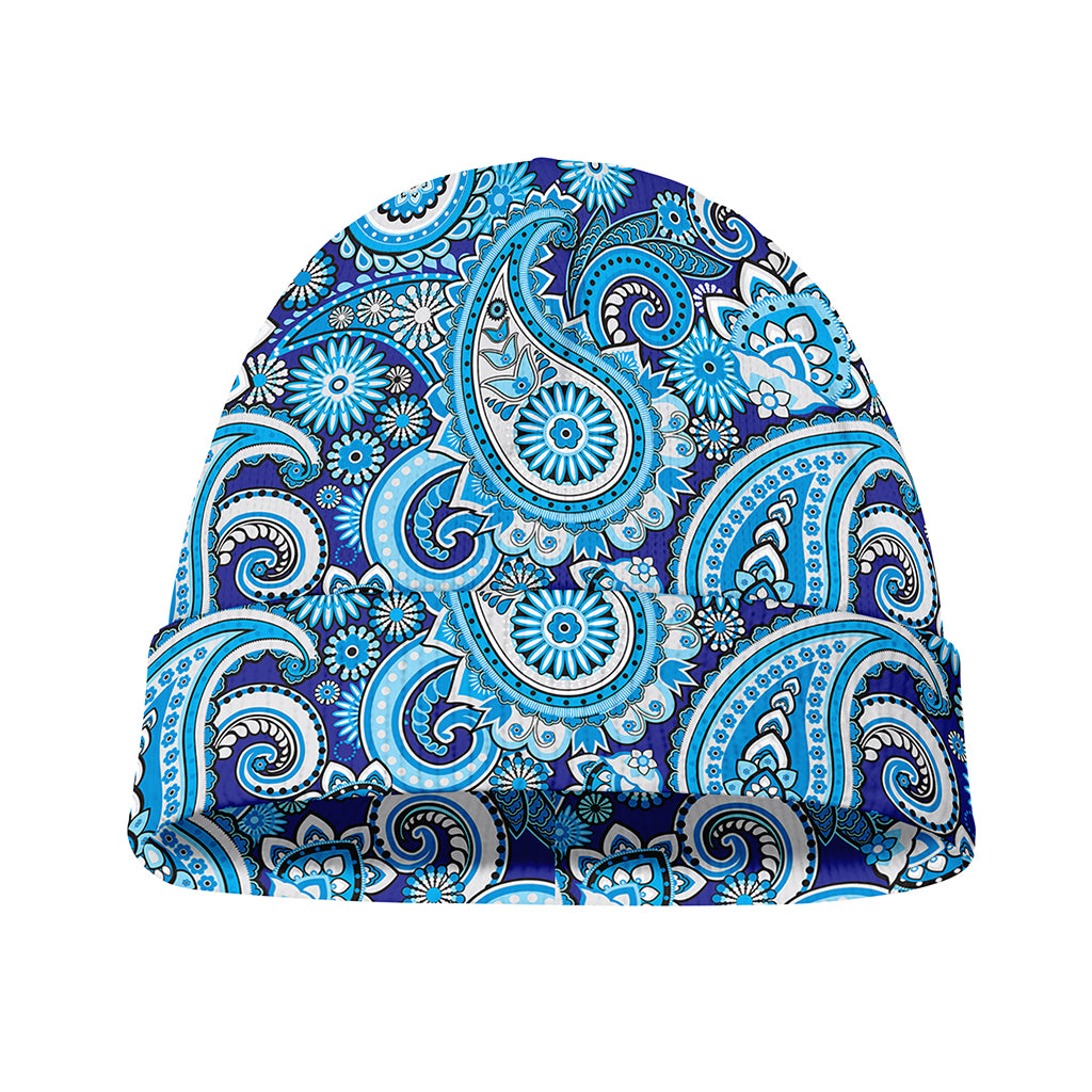 Blue Paisley Pattern Print Beanie