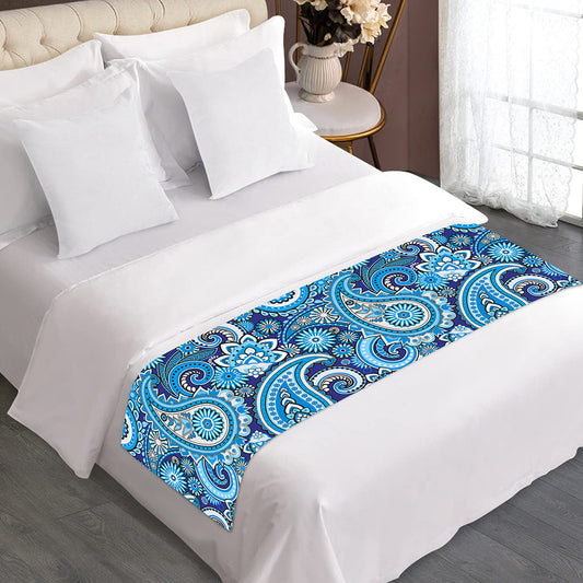 Blue Paisley Pattern Print Bed Runner