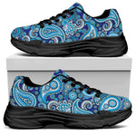 Blue Paisley Pattern Print Black Chunky Shoes