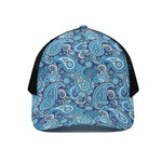 Blue Paisley Pattern Print Black Mesh Trucker Cap