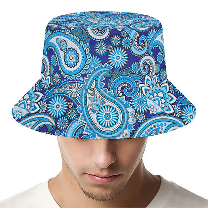 Blue Paisley Pattern Print Bucket Hat