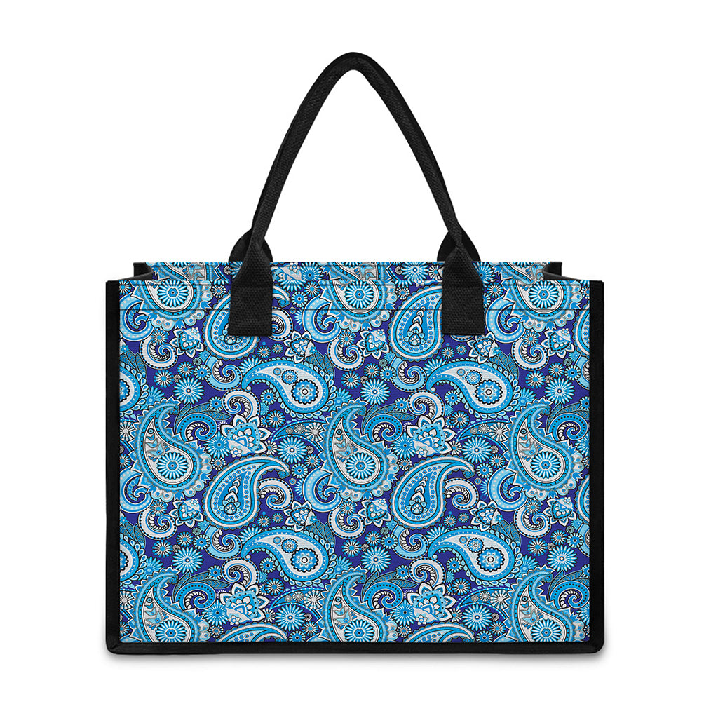 Blue Paisley Pattern Print Canvas Tote Bag