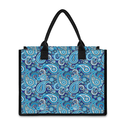 Blue Paisley Pattern Print Canvas Tote Bag