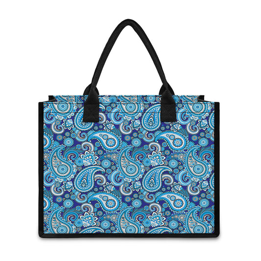 Blue Paisley Pattern Print Canvas Tote Bag