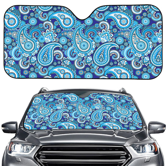 Blue Paisley Pattern Print Car Windshield Sun Shade