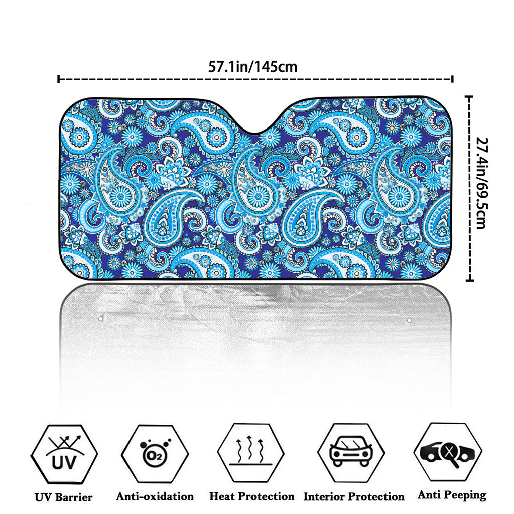 Blue Paisley Pattern Print Car Windshield Sun Shade