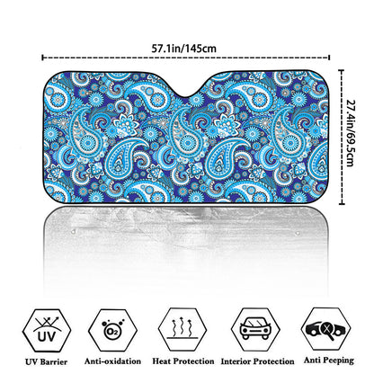 Blue Paisley Pattern Print Car Windshield Sun Shade