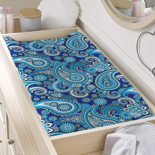 Blue Paisley Pattern Print Changing Pad Cover