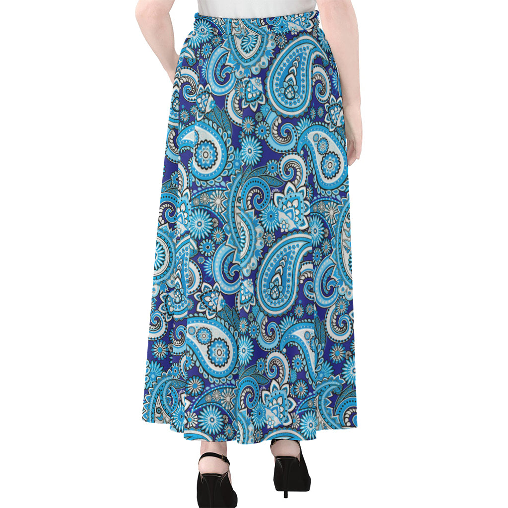 Blue Paisley Pattern Print Chiffon Maxi Skirt