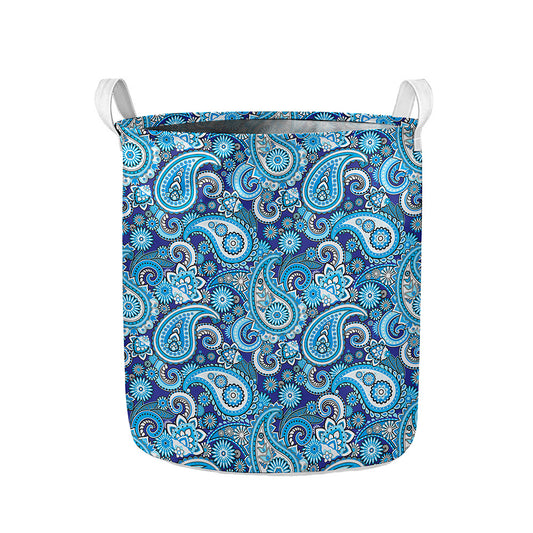 Blue Paisley Pattern Print Collapsible Laundry Basket