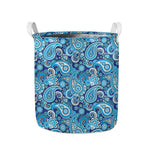 Blue Paisley Pattern Print Collapsible Laundry Basket