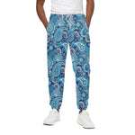 Blue Paisley Pattern Print Cotton Pants