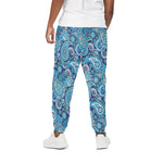 Blue Paisley Pattern Print Cotton Pants