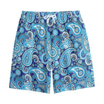 Blue Paisley Pattern Print Cotton Shorts