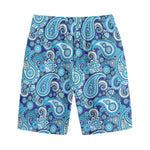 Blue Paisley Pattern Print Cotton Shorts