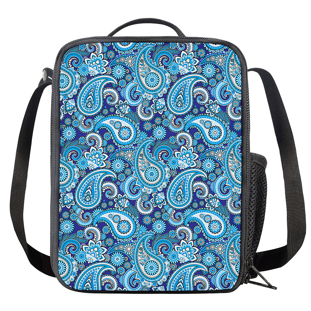 Blue Paisley Pattern Print Crossbody Lunch Bag