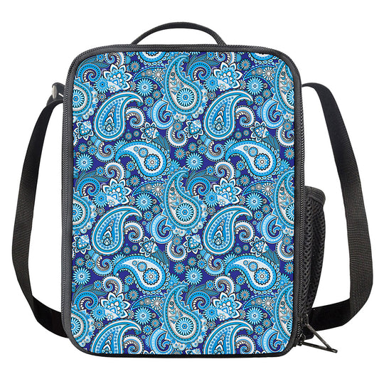 Blue Paisley Pattern Print Crossbody Lunch Bag