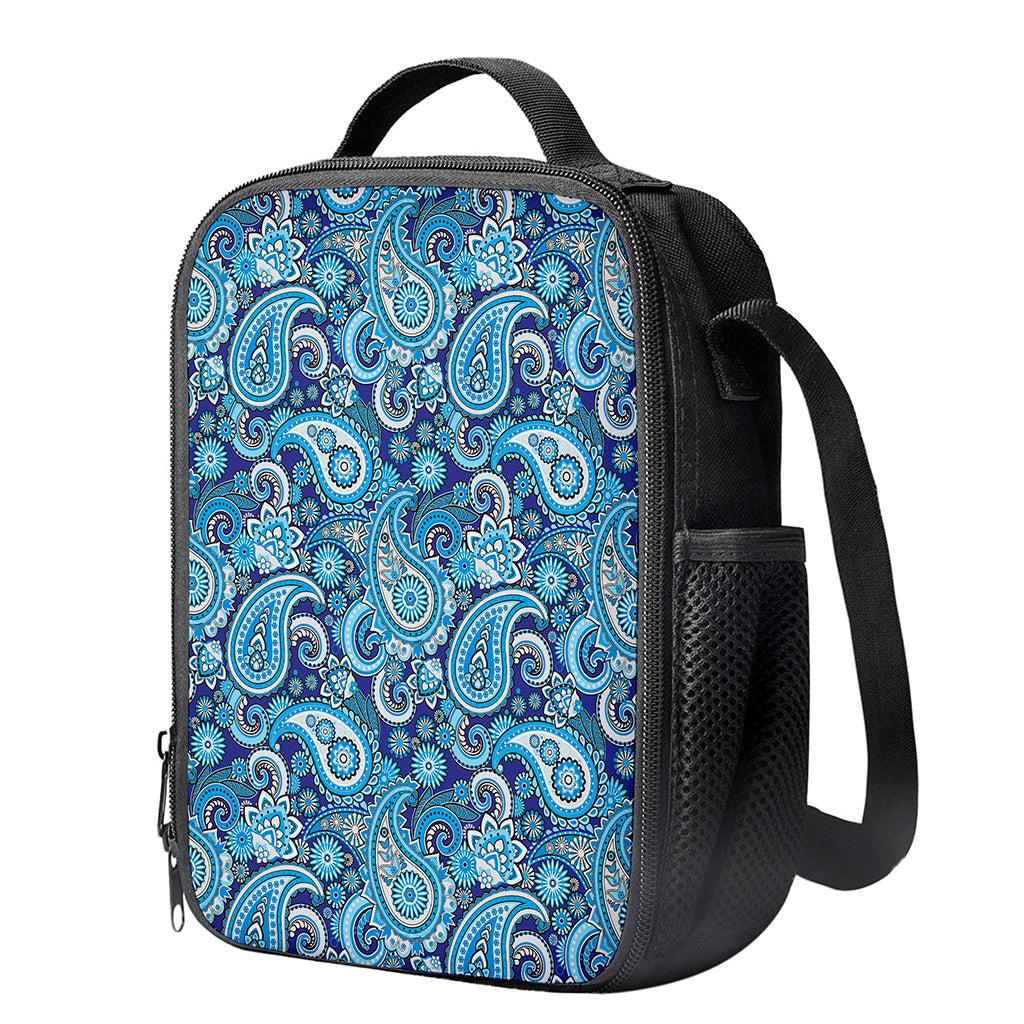 Blue Paisley Pattern Print Crossbody Lunch Bag