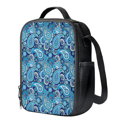 Blue Paisley Pattern Print Crossbody Lunch Bag