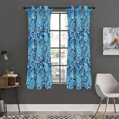 Blue Paisley Pattern Print Curtain