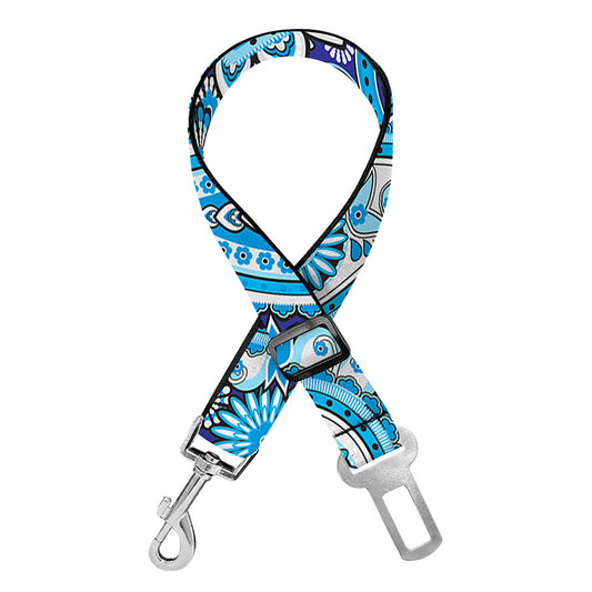 Blue Paisley Pattern Print Dog Seat Belt