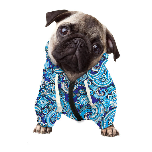 Blue Paisley Pattern Print Dog Zip Up Hoodie