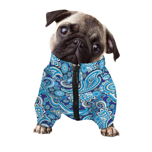 Blue Paisley Pattern Print Dog Zip Up Jacket