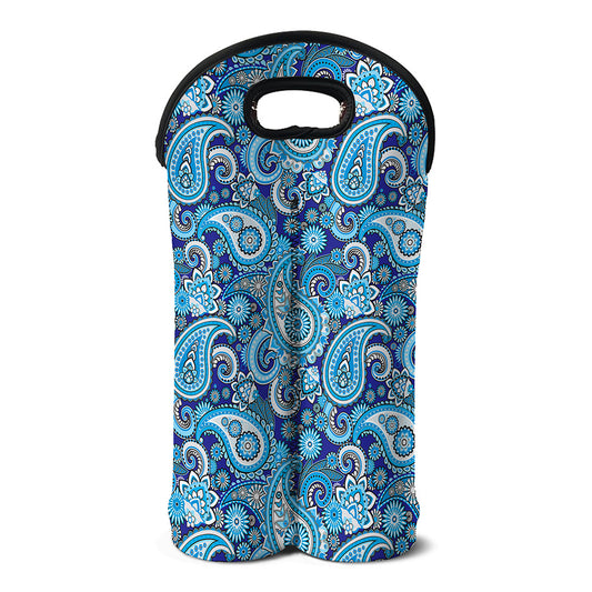 Blue Paisley Pattern Print Double Neoprene Wine Tote