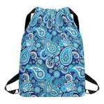 Blue Paisley Pattern Print Drawstring Backpack