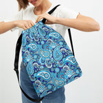 Blue Paisley Pattern Print Drawstring Backpack