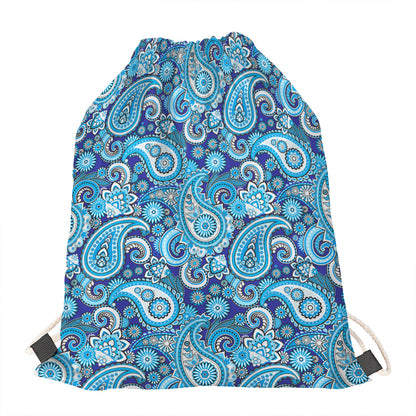 Blue Paisley Pattern Print Drawstring Bag