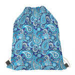 Blue Paisley Pattern Print Drawstring Bag