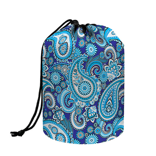 Blue Paisley Pattern Print Drawstring Makeup Bag
