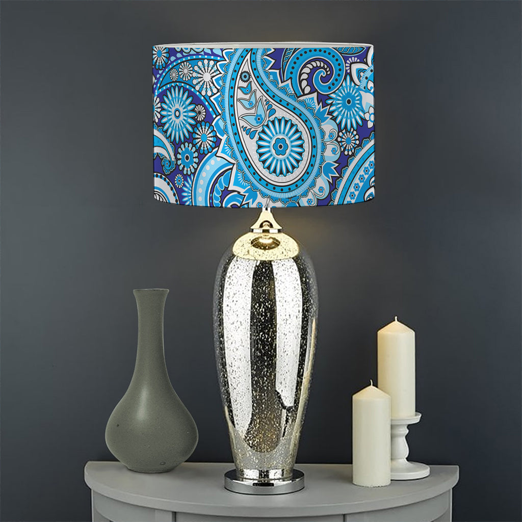 Blue Paisley Pattern Print Drum Lamp Shade
