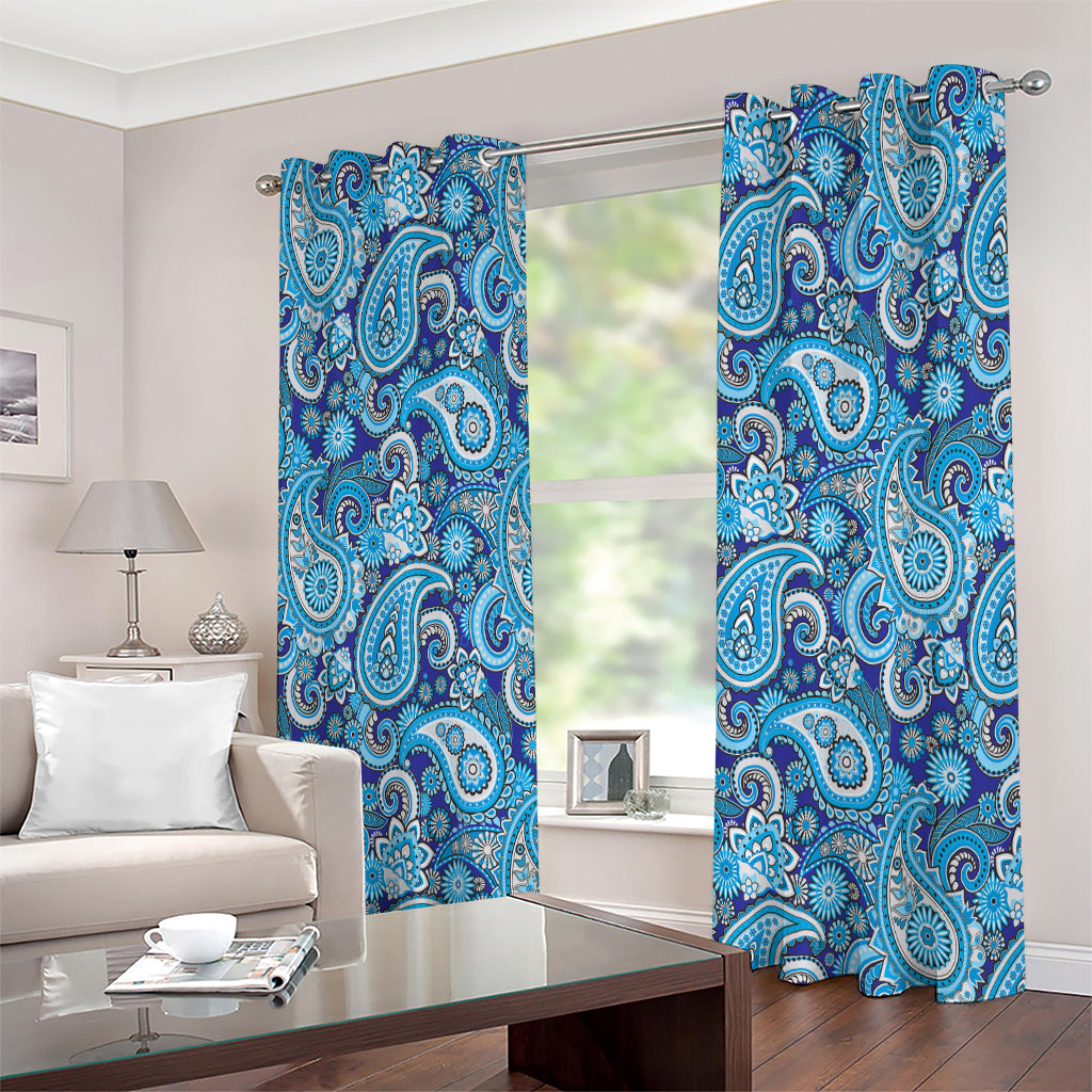 Blue Paisley Pattern Print Extra Wide Grommet Curtains