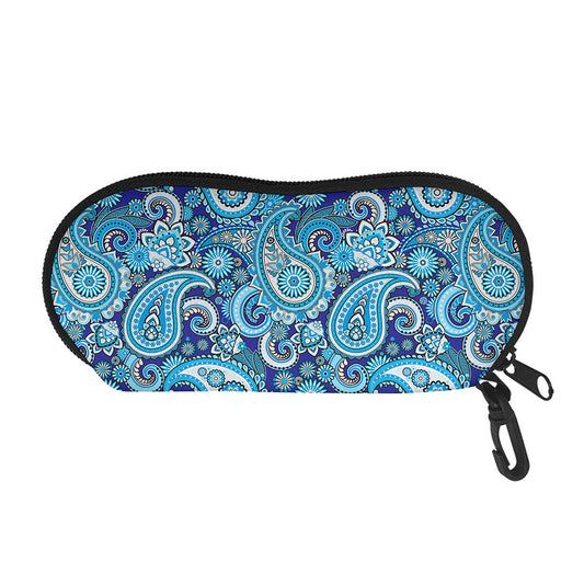 Blue Paisley Pattern Print Glasses Case