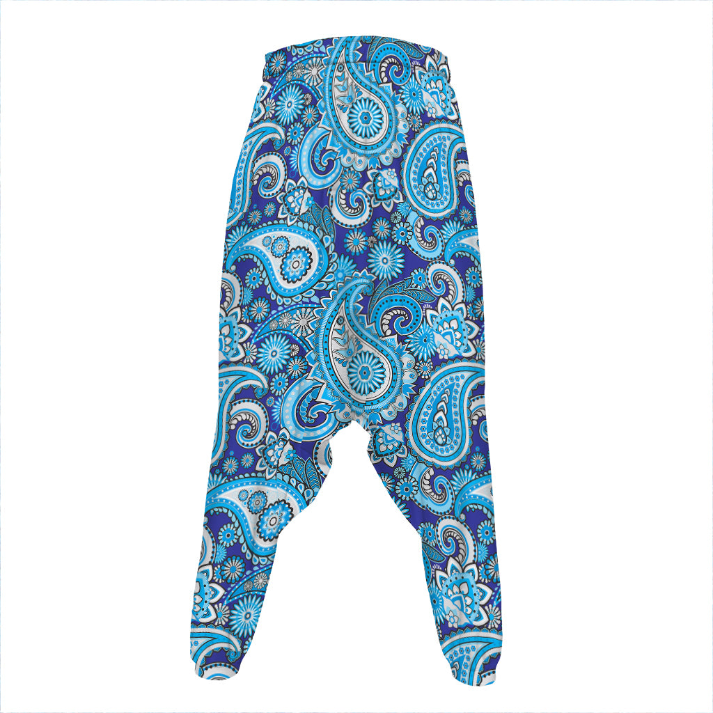 Blue Paisley Pattern Print Hammer Pants